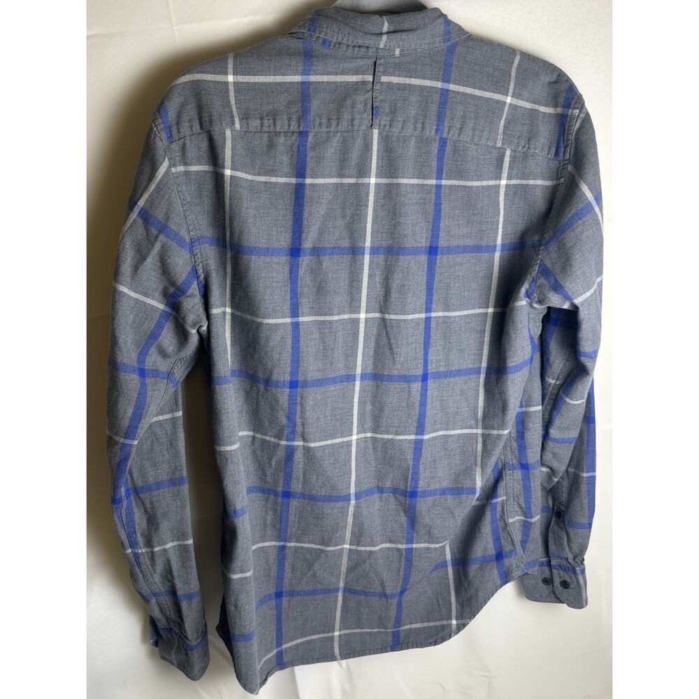 Banana Republic Men's Gray & Blue Plaid Luxe Flannel Shirt - Grant Fit (Size M) - Picture 2 of 5